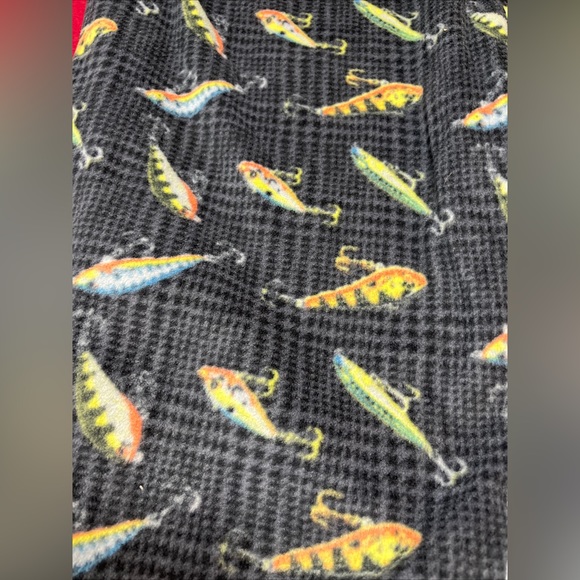 Fishing gray fleece cozy PANTS LOUNGE PJS stretchy Tie Waist Pockets NorthCrest - Picture 10 of 13